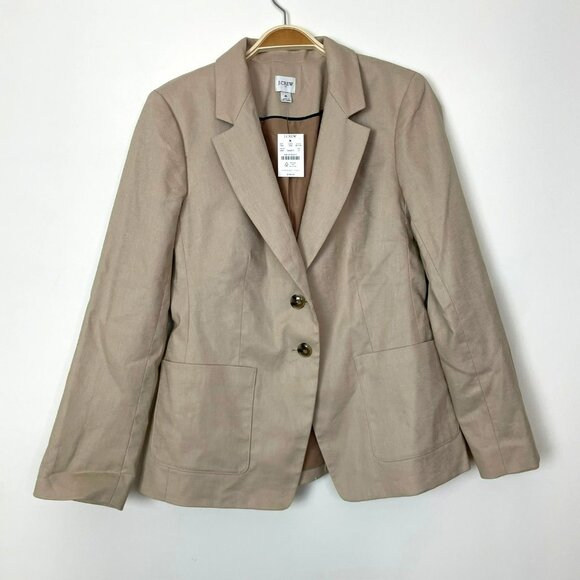 J. Crew Factory Refined Linen-Blend Blazer 6 Beige Tan Button-Down Classic Work - Picture 3 of 12